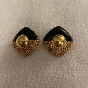 St. John Black & Gold Clip-on Earrings